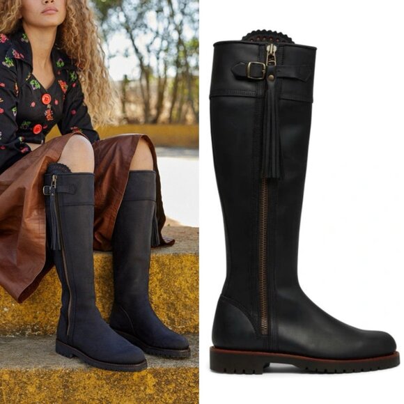 Penelope Chilvers Tassel Knee High Riding Boots Black Leather Women EU 39 / US 9 - Picture 1 of 15